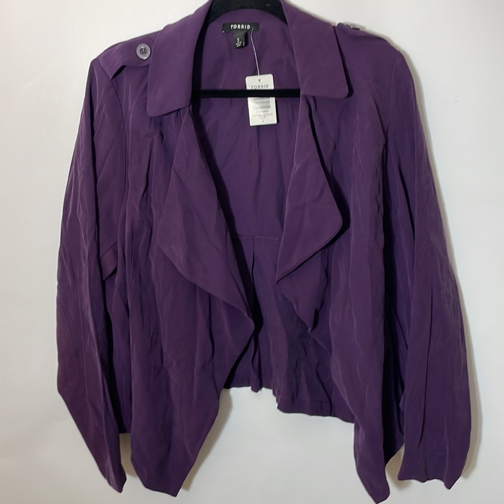 Torrid 2 TWILL DRAPE FRONT JACKET purple - Picture 4 of 7